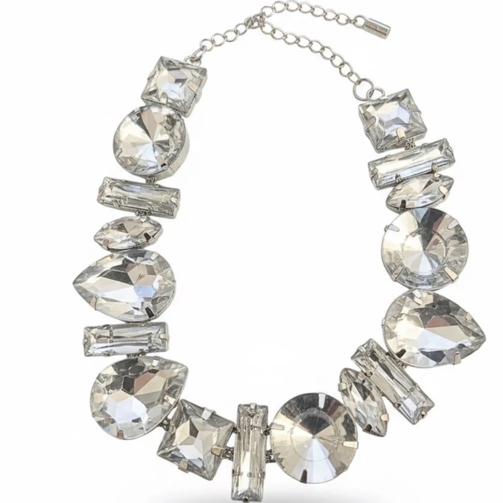 Crystal Statement Necklace - Clear Silver-Tone - image 1